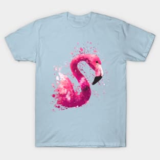 Dramabite Flamingo Pink Watercolor Painting Gift Wife Girlfriend T-Shirt
